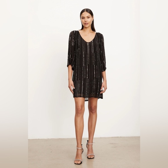 Velvet by Graham & Spencer Sydney Sunburst Sequin Dress in Black - Picture 1 of 8